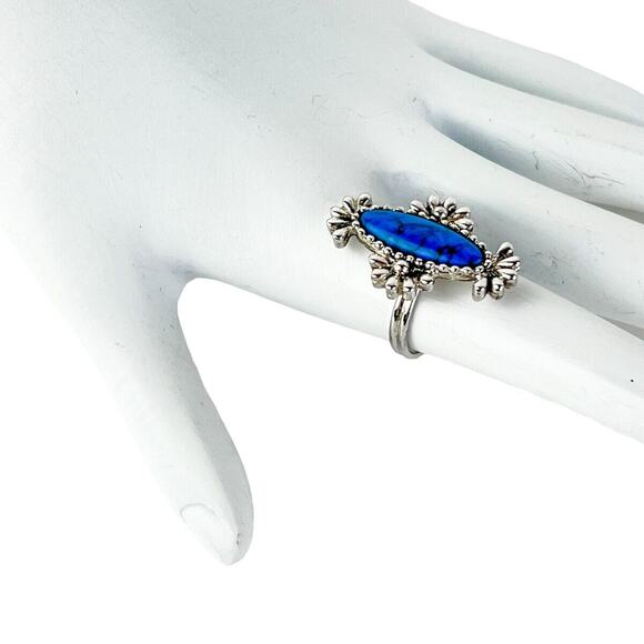 Sarah Coventry Ring Blue Cloud Oval Faux Turquoise Silvertone Adjustable 1977 - Picture 5 of 8